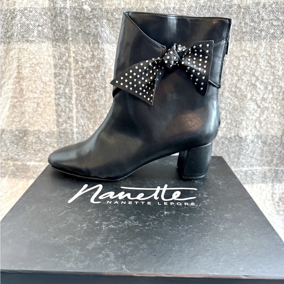Nanette Lepore Black Ankle Boots with Studded Bow Detail Size 10 New in Box - Picture 5 of 13